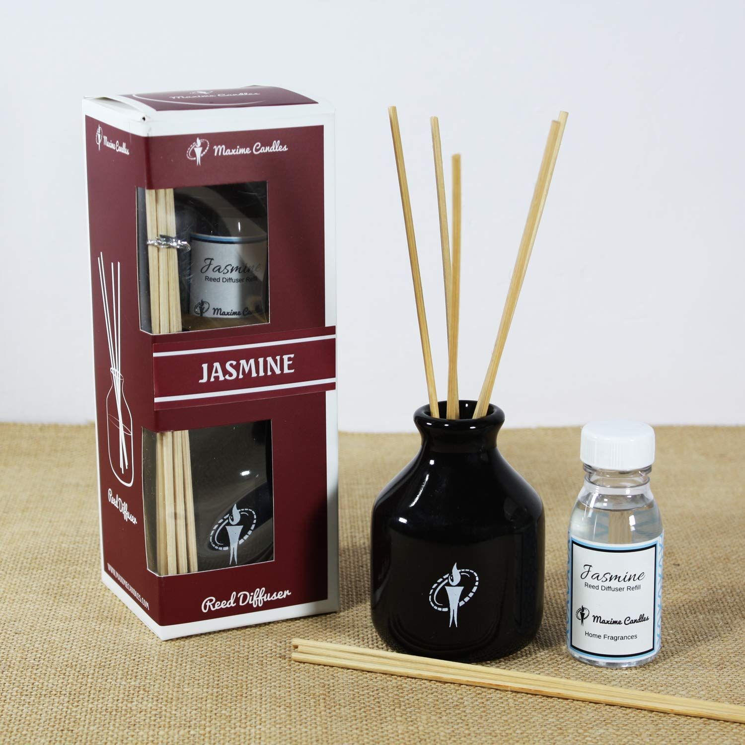 Black Ceramic Bottle Reed Diffuser Set with Jasmine Aroma oil