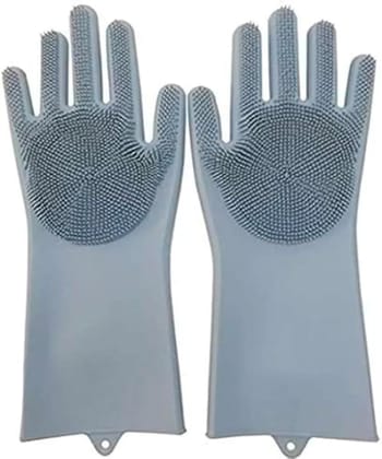 Multi Purpose Cleaning Gloves Silicone Scrubber Kitchen Cleaning (grey color)