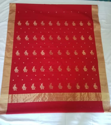 Red Chanderi Silk Saree With Golden Border Red Chanderi Silk Saree With Golden Border
