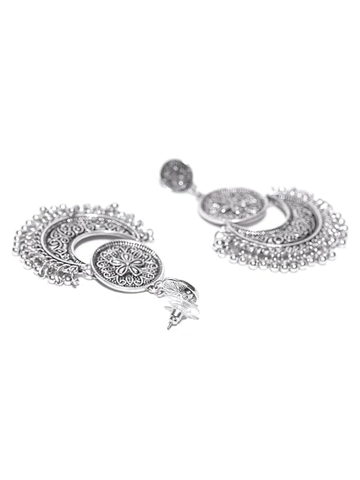 Oxidized silver-plated handcrafted crescent moon shape drop earrings
