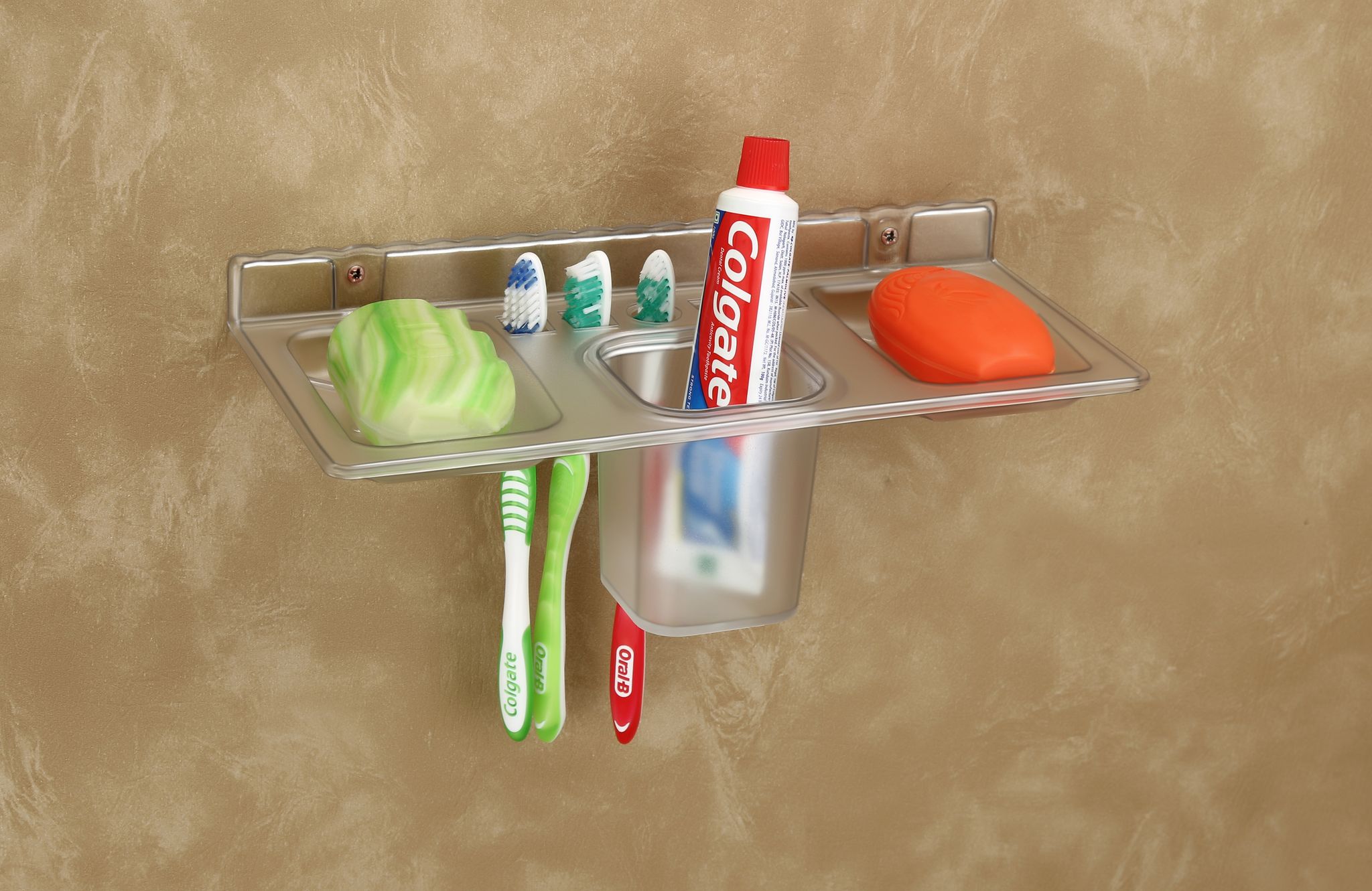 HAPPI Unbreakable ABS Plastic 4 in 1 Soap Dish Holder Glass Tumbler and Tooth Brush Holders, Soap Stand, Soap Case, Soap Holder Stand&nbsp;Wall Mounted for Bathroom&nbsp;(Clear)