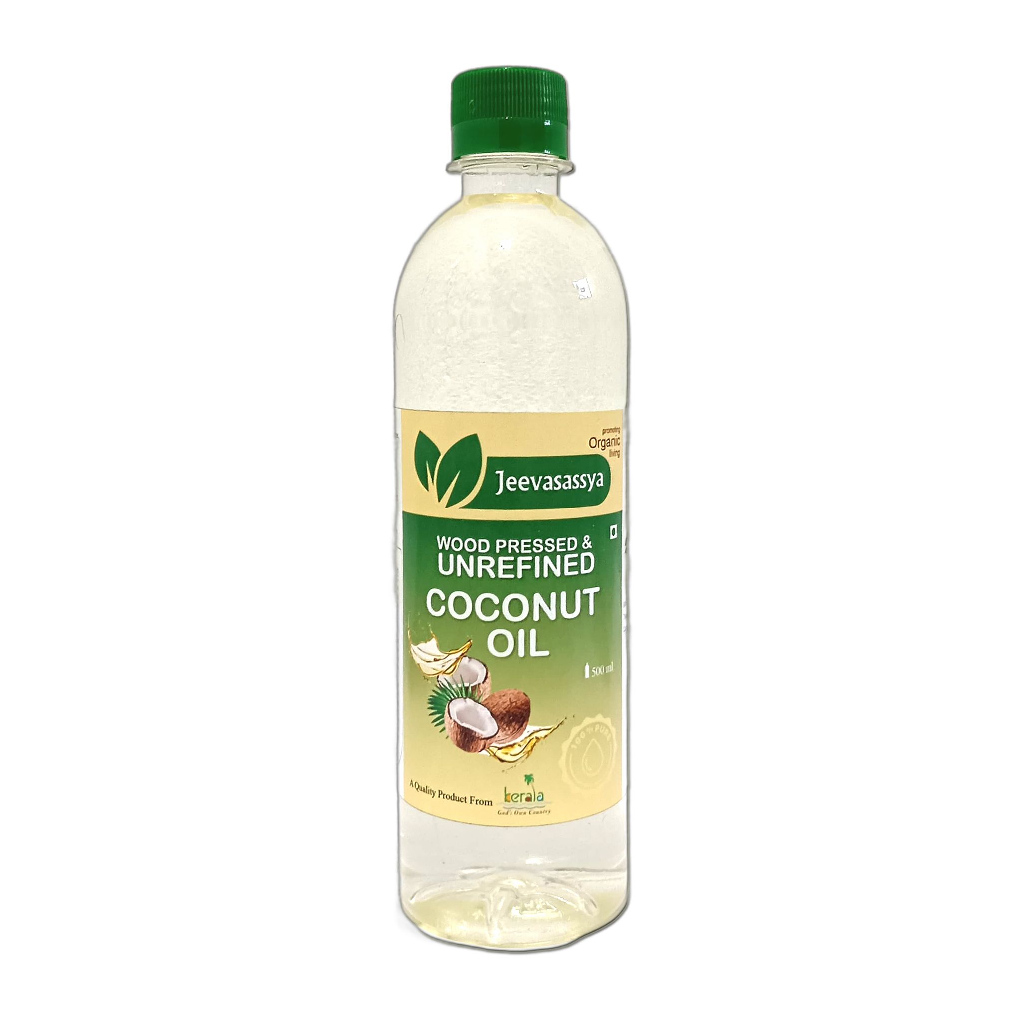 Jeevasassya Wood Pressed & Unrefined Coconut Oil 500 ML (Chekku) for Cooking, Skin, Hair & Baby Massage