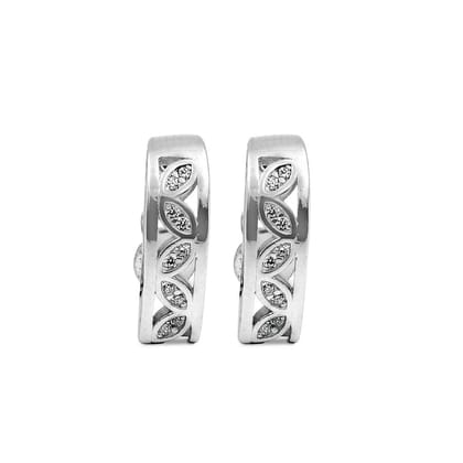 Zarkan Leaf Engraved Zircon Silver Earrings