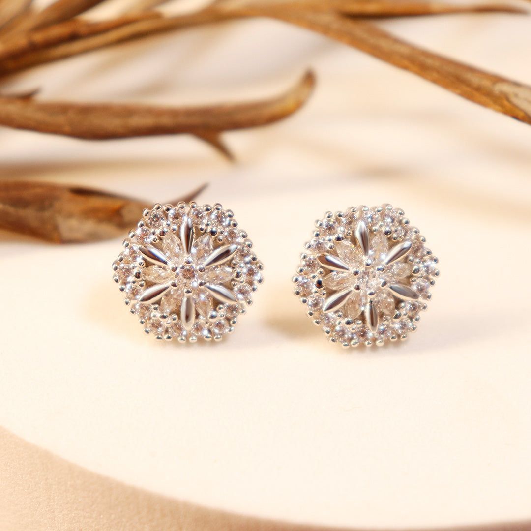 Zarkan Silver Hexa Look Earrings