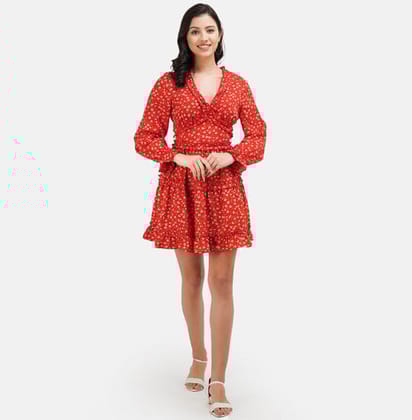 Orange & Yellow Floral Printed Fit & Flare Dress