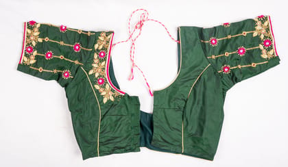 Green blouse with pink embroidery Green blouse with pink embroidery
