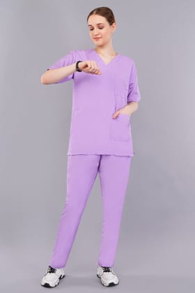 Scrub Suit | 5-Pockets Scrub | Lilac Color | Unisex Pattern | Set Of Upper & Bottom | Comfortable | Durable | Best Fitted For Medical Professionals