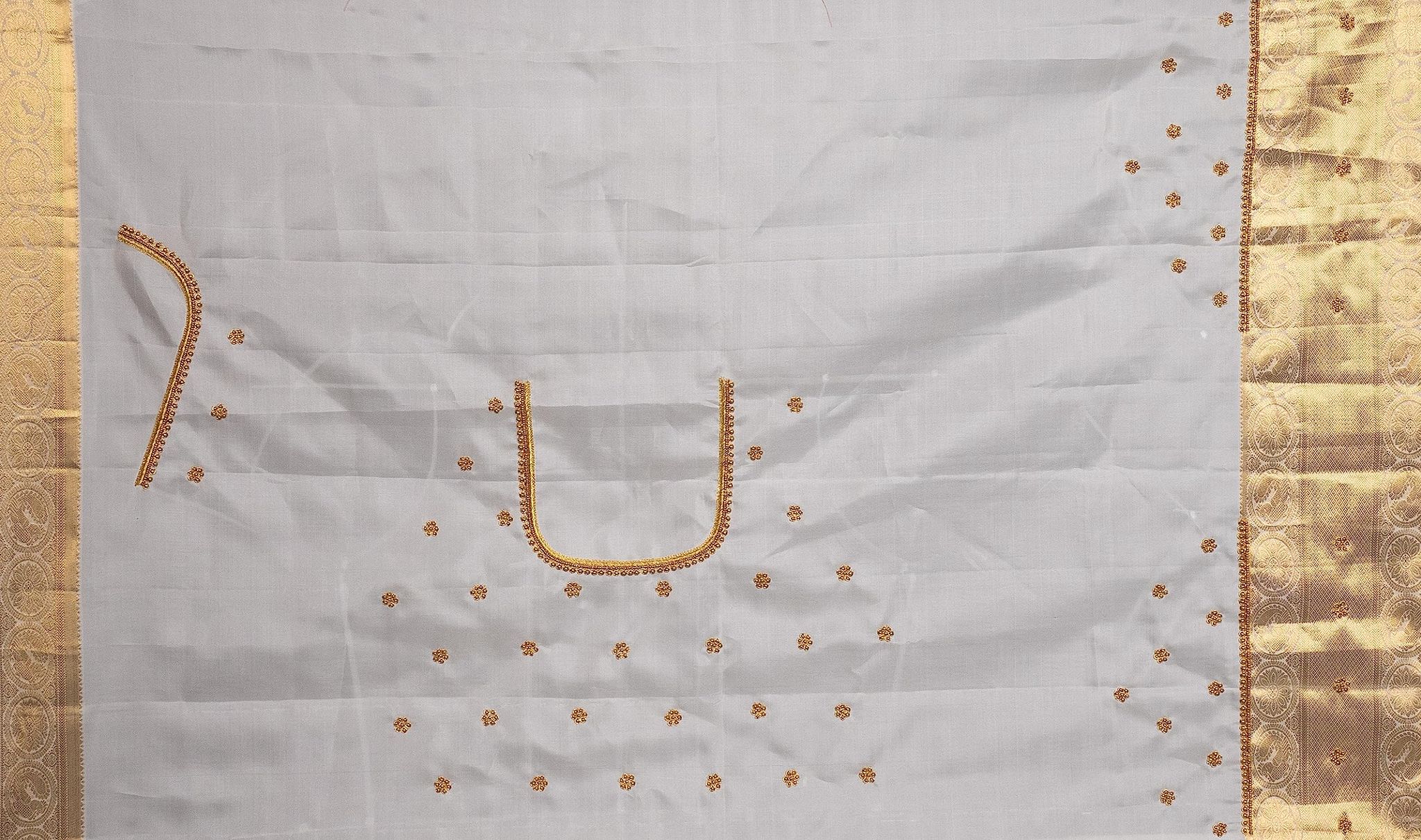 White Saree With Golden Zari Embroidery