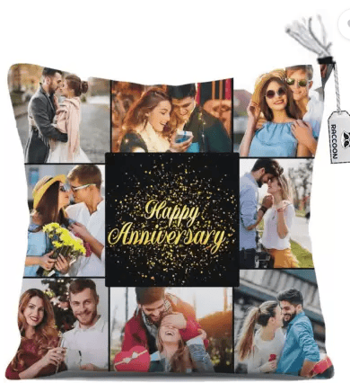 RACCOON ANNIVERSARY GIFT PRINTED CUSHION WITH COVER 40×40 Microfibre Solid Cushion Pack of 1  (Multicolor)