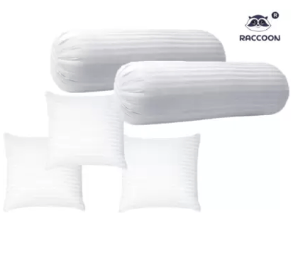 RACCOON Combo Set Of 3 Premium Cushions & 2 Microfibre Stripes Bolster Pack of 5  (White)