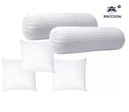 RACCOON Combo Set Of 3 Premium Cushions & 2 Microfibre Stripes Bolster Pack of 5  (White)