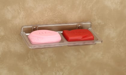 HAPPI Unbreakable ABS Plastic Square Shape Double Soap Dish, Soap Stand, Soap Case, Soap Holder Stand&nbsp;Wall Mounted for Bathroom&nbsp;(Clear)