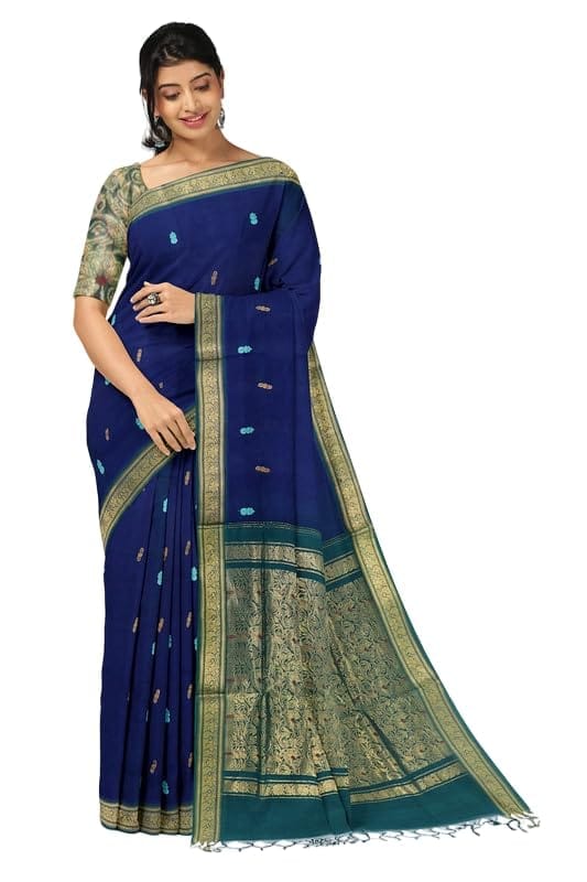 APCO Handloom - Women's Rahajmundry Pure Cotton Handloom Saree (Blue)
