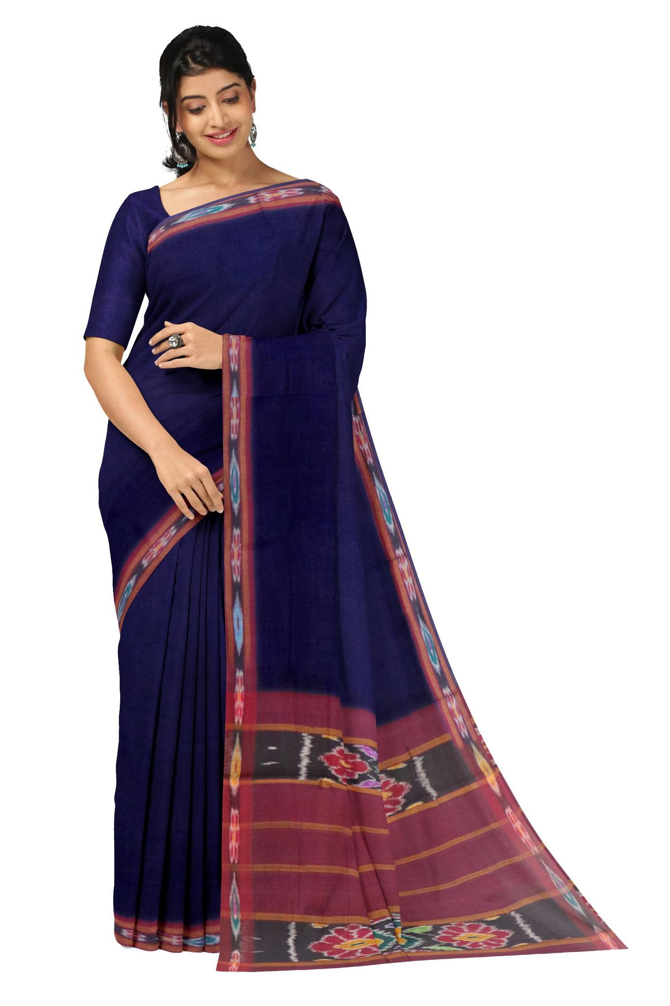 APCO Handloom (A Andhra Pradesh Govt Emporium)- Women's Traditional Pure Handloom Bandar/Polavaram Blue Cotton Saree | PBS0053
