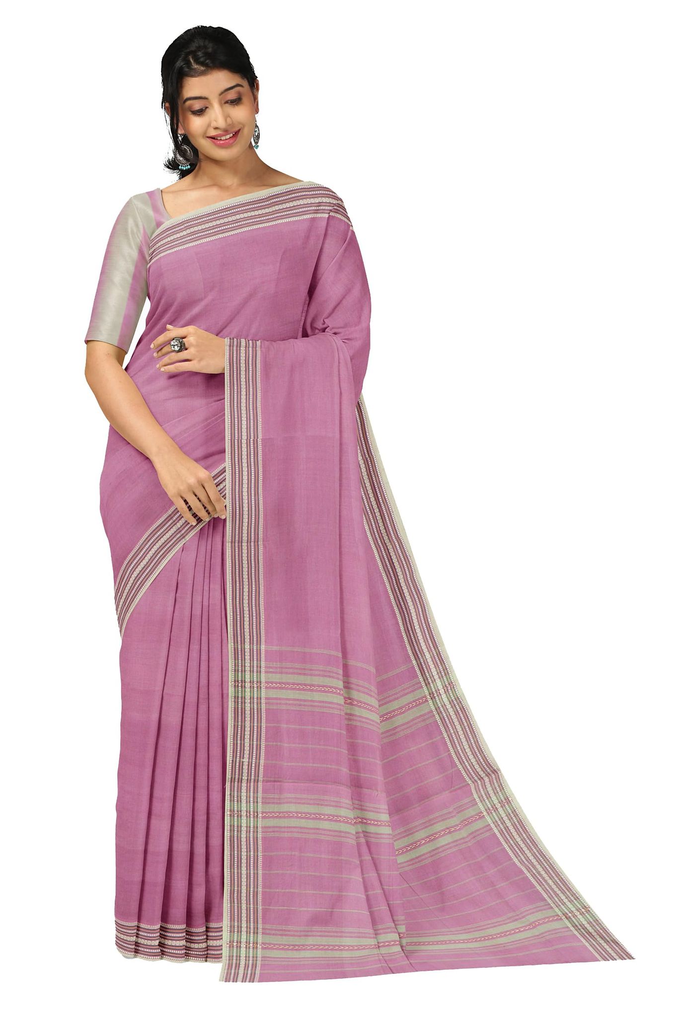 APCO Handloom (A Andhra Pradesh Govt Emporium)- Women's Traditional Pure Handloom Bandar/Polavaram Pink Cotton Saree | PBS0037