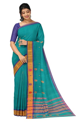 APCO Handloom - Women's Venkatagiri Pure Cotton Handloom Saree, Blue 07