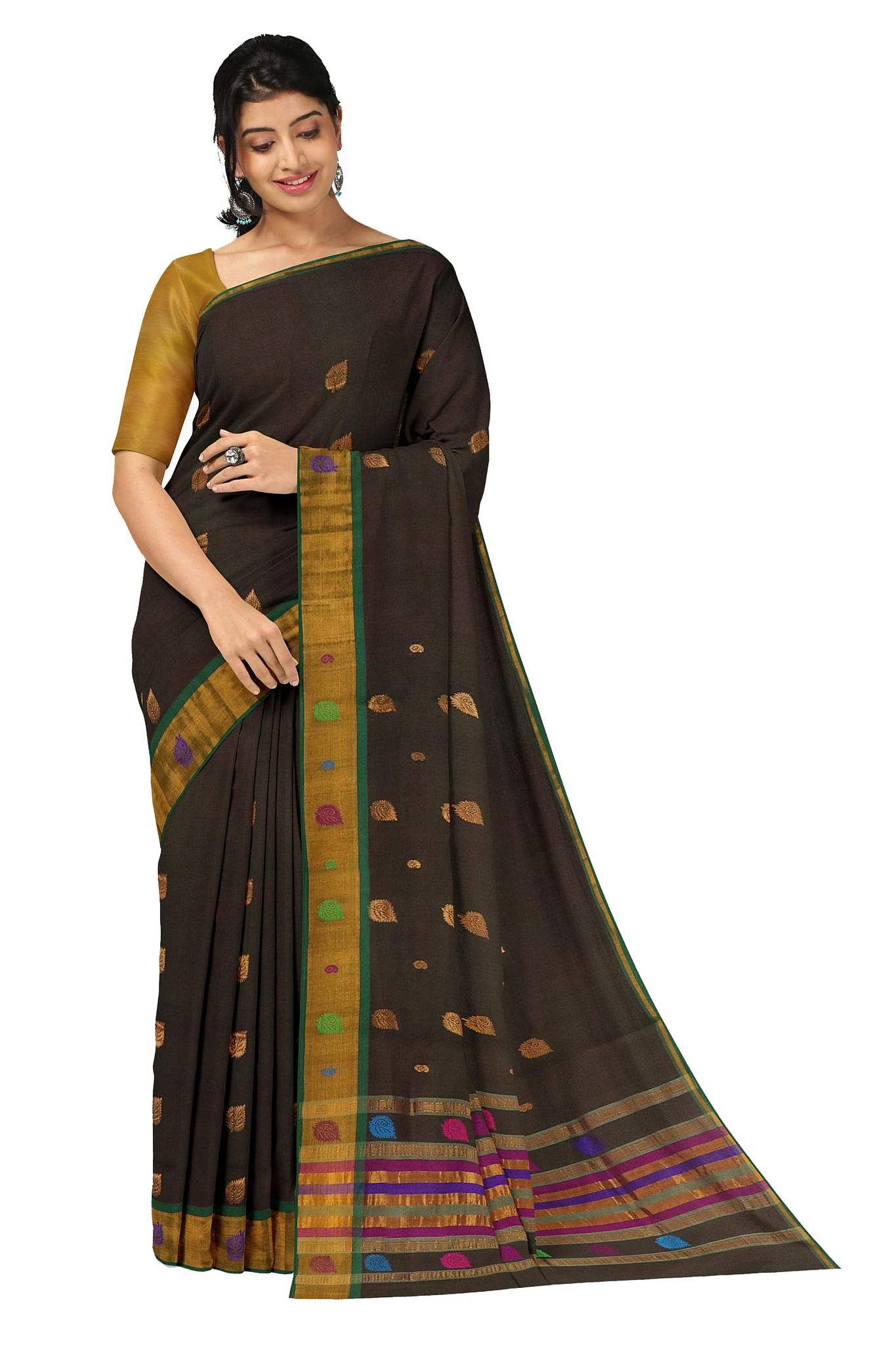APCO Handloom - Women's Venkatagiri Pure Cotton Handloom Saree, Black 03