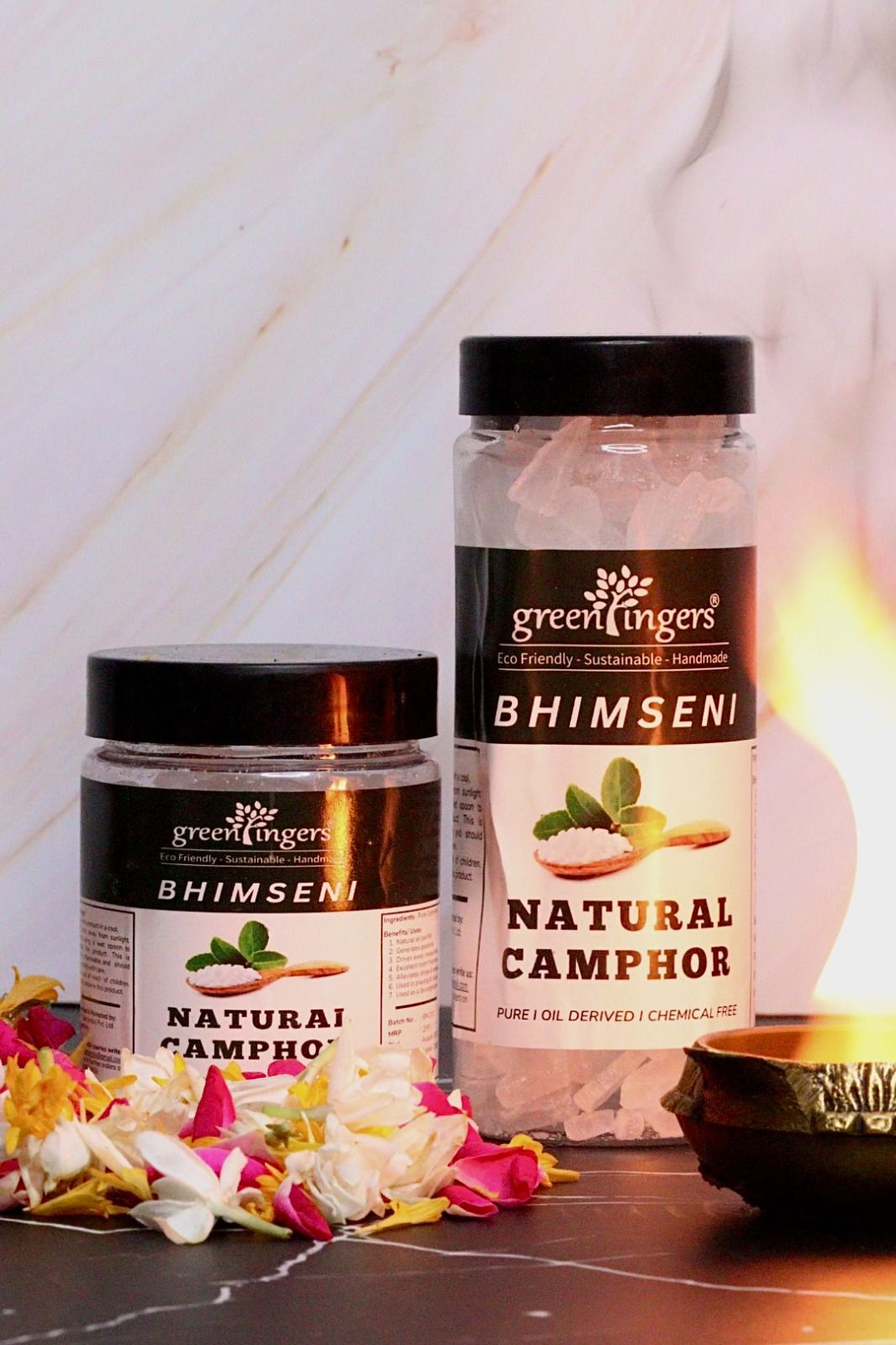 Green Fingers ; Bhimseni Camphor Jar (Bhimseni Camphor Block  Herbal Incense. Natural Aroma. Cow Dung, Kapur, & Other Natural Ingredients.