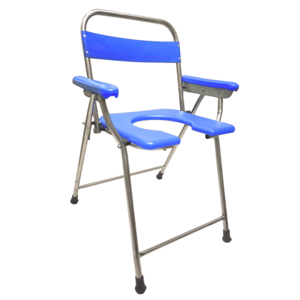 Stainless Steel Commode Chair Blue | Portable Hiking - Camping Toilet Chair