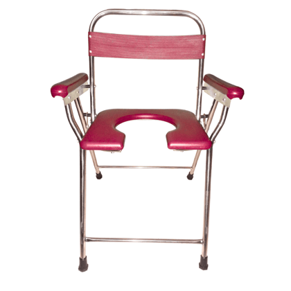 Stainless Steel Commode Chair Red | Portable Camping - Hiking Toilet Chair