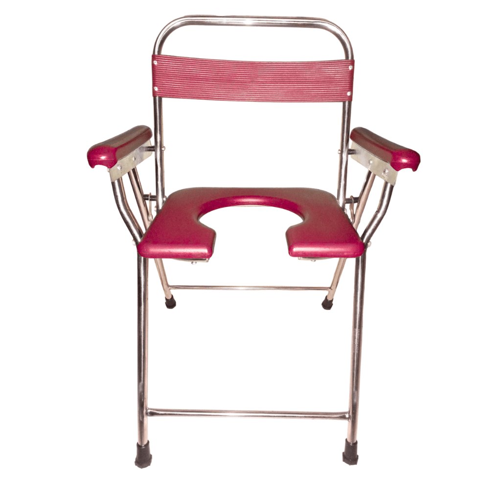 Stainless Steel Commode Chair Red | Portable Camping - Hiking Toilet Chair