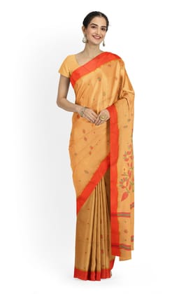 A Cream And Orange Base Handloom Saree A Cream And Orange Base Handloom Saree