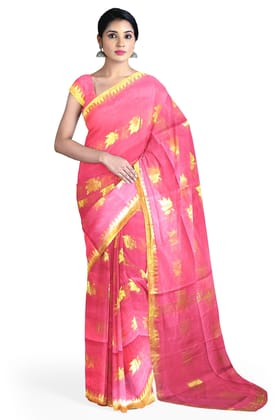 Handloom Saree On A Pink Base Handloom Saree On A Pink Base