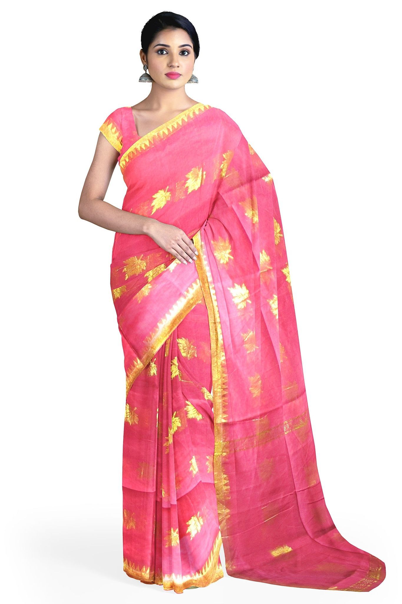 Handloom Saree On A Pink Base