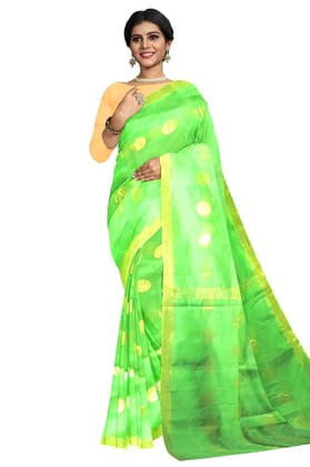 Handloom Saree On A Green Base Handloom Saree On A Green Base