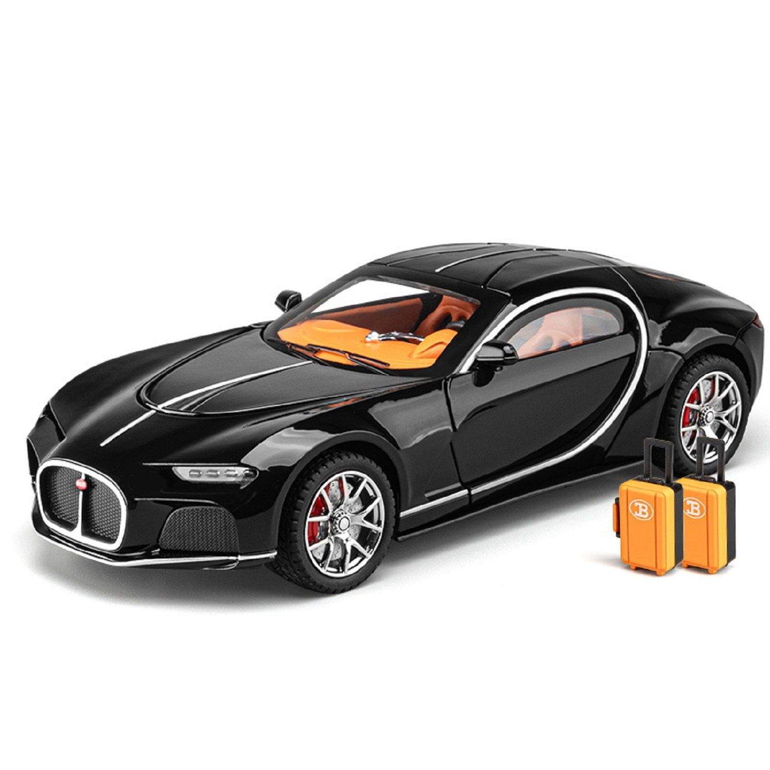 KTRS ENTERPRISE 1:24 Alloy Metal Pull Back Die-cast Car Model Car Pull Back car Super car with Openable Doors with Sound and Light Doors Light Music Toys for Kids (Bogetti Atlenc sports car)
