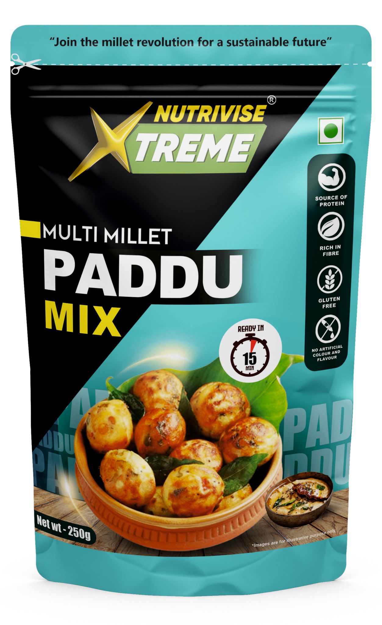 Nutrivise Xtreme Instant Mix: Multi Millet Paddu Mix| Instant Cook|Low GI|Rich in Protein & Fiber|500g (Pack of 1)