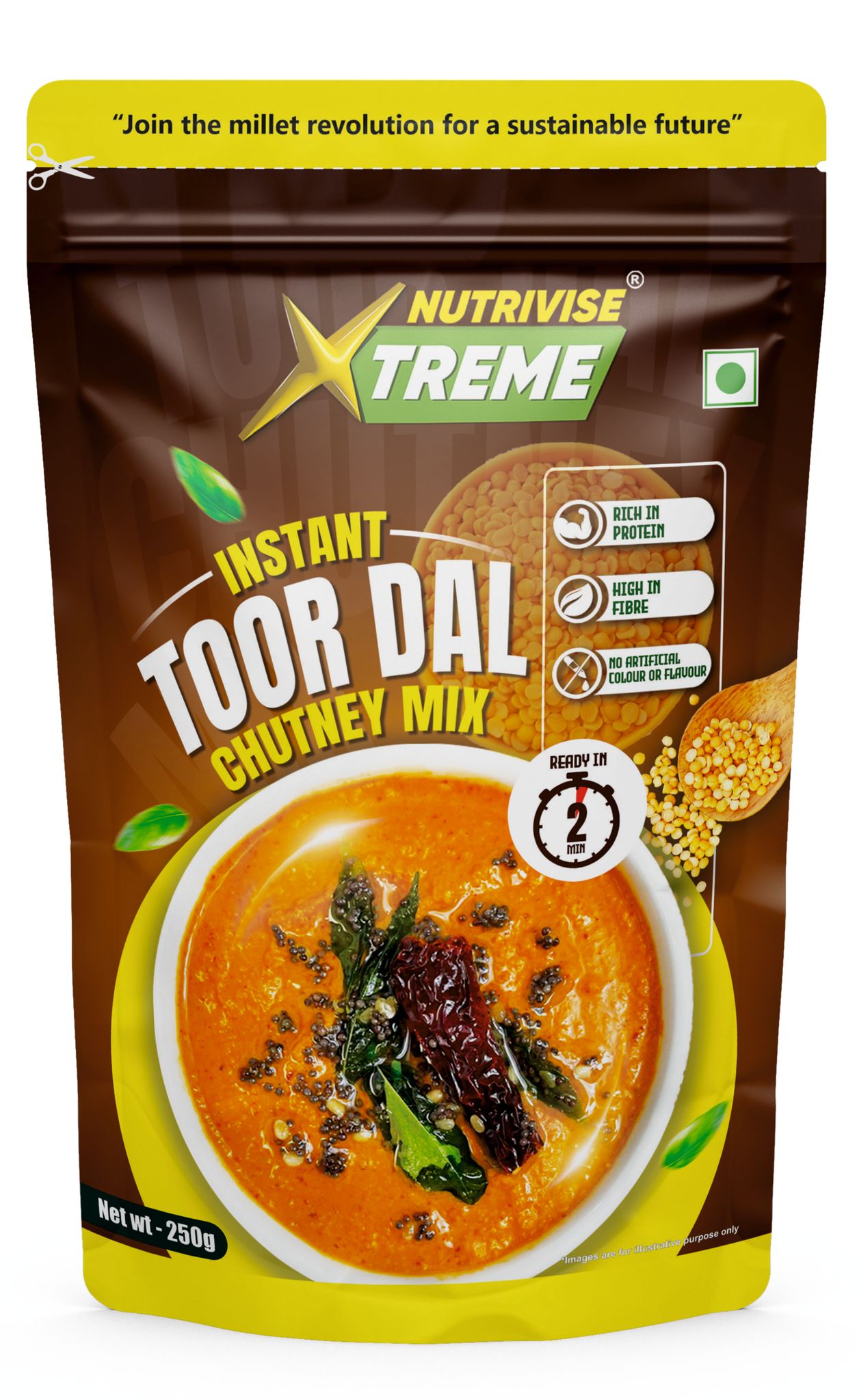 Nutrivise Xtreme Instant Mix:Toor Dal Chutney Mix| Instant Cook|Low GI|Rich in Protein & Fiber|250g (Pack of 1)