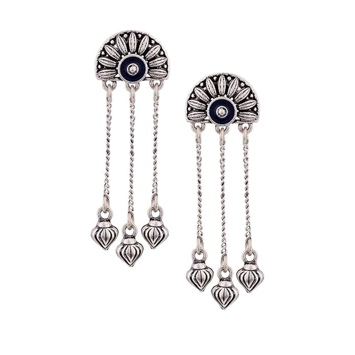 Oxidized Silver Afghani Chandbali Earrings With Meenakari Work