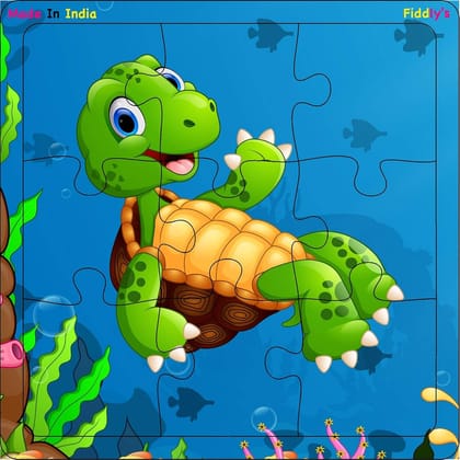 Fiddlys Kid's Wooden Jigsaw Puzzle Games for Children & Kids Paperless Puzzle - 9 Pieces (Pack of 4 Sea Animal) Age 3+