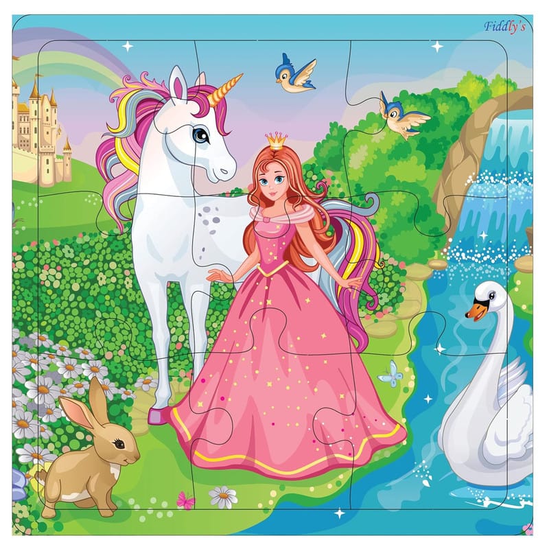Fiddlys Kid's Wooden Jigsaw Puzzle Games for Children & Kids Paperless Puzzle - 9 Pieces (Pack of 4 Unicorn) Age 3+