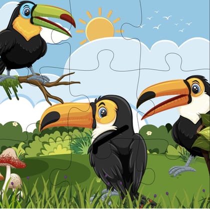 Fiddlys Kid's Wooden Jigsaw Puzzle Games for Children & Kids Paperless Puzzle - 9 Pieces (Pack of 6 Bird) Age 3+