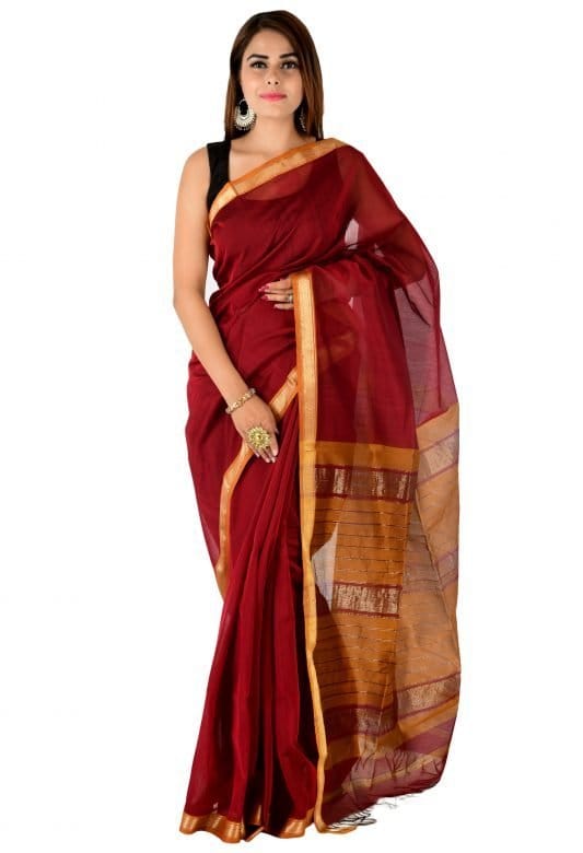 Cotton Silk Teen Tani Patta Designer Maheswari Rasta Standard Mehroom