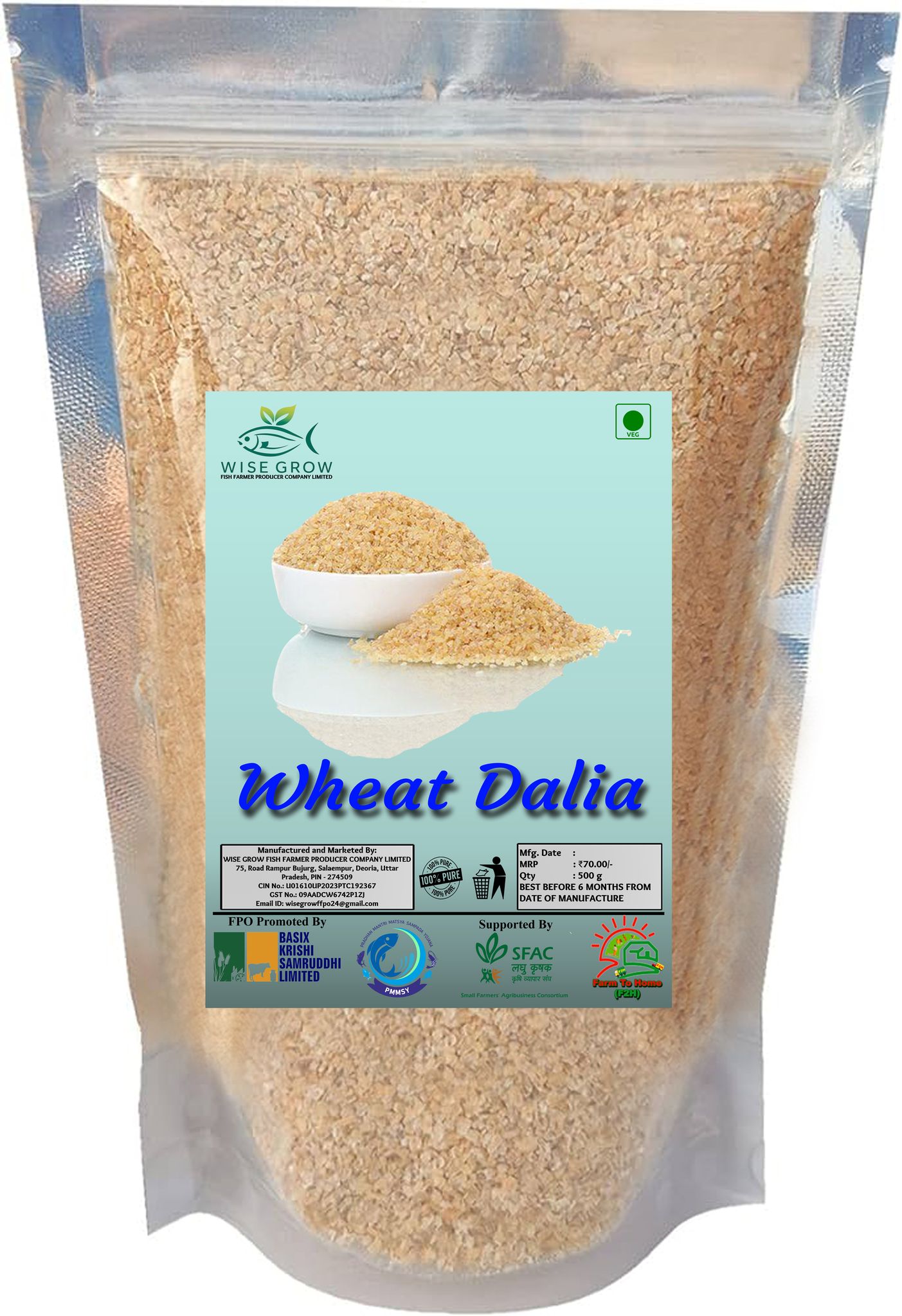 Wise Grow 100% Pure Wheat Dalia, 500g
