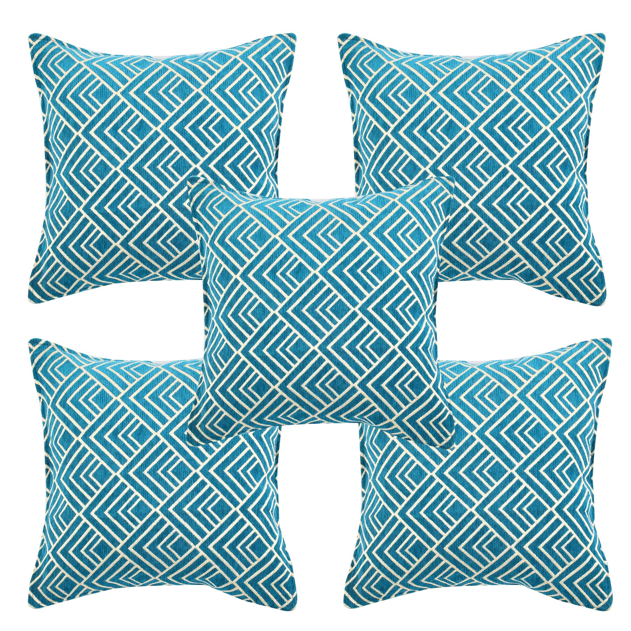 Chenille Velvet 5 Piece Cushion Cover Set for Sofa Living Room Plus Pillow case for Home & Office, Size 40 x 40 cm, Sky Blue