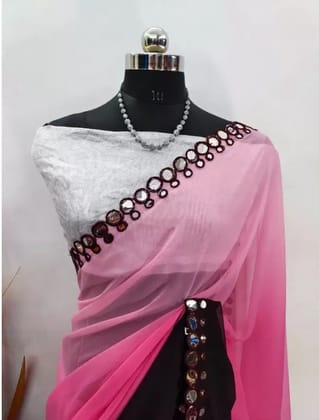 Georgette Saree With Mirror Work And Blouse Georgette Saree With Mirror Work And Blouse