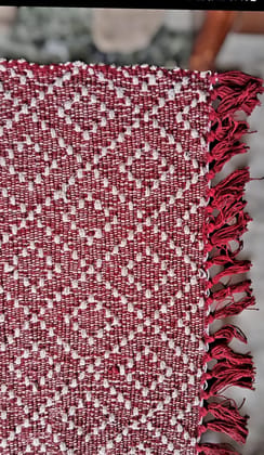 PASHANMO  Hand-Woven Cotton Rug with Diamond Weave and Tassels – Red, 4ft x 6ft