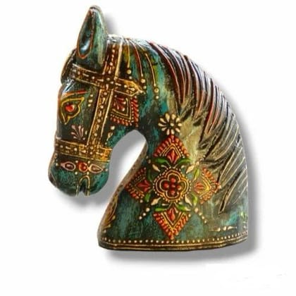 Shree Maa Deval Art And Craft ; Home Polyfiber Jodhpuri Horse Head Small Figurine for Living Room Home Decor Items, Multi