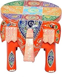 Shree Maa Deval Art And Craft  Multi Color Wooden Home Decor Stool Elephant Shape Decorative Baby Sitter Stool 7"