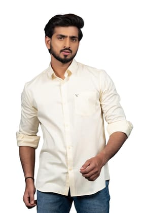 Vooz Casual Cotton Shirt for Men, 100% Pure Cotton, Slim Fit, Made in India, Cream Vooz Casual Cotton Shirt for Men, 100% Pure Cotton, Slim Fit, Made in India, Cream
