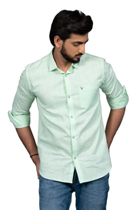 Vooz Slim Fit Long Sleeve Casual Shirt for Men, Cut Away Collar, Pista Green, Made in India Vooz Slim Fit Long Sleeve Casual Shirt for Men, Cut Away Collar, Pista Green, Made in India