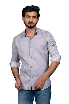 Vooz Men's Slim Fit Casual Shirt, Long Sleeve with Cut Away Collar, Light Grey, Made in India Vooz Men's Slim Fit Casual Shirt, Long Sleeve with Cut Away Collar, Light Grey, Made in India