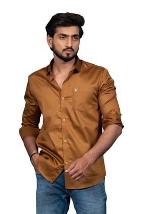 Vooz Premium Slim Fit Long Sleeve Shirt for Men, Khaki, Cut Away Collar, Made in India Vooz Premium Slim Fit Long Sleeve Shirt for Men, Khaki, Cut Away Collar, Made in India