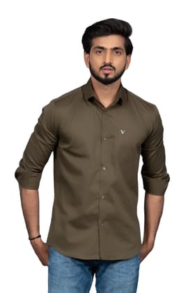 Vooz Premium Cotton Long Sleeve Shirt for Men, Military Green, Cut Away Collar, Made in India Vooz Premium Cotton Long Sleeve Shirt for Men, Military Green, Cut Away Collar, Made in India