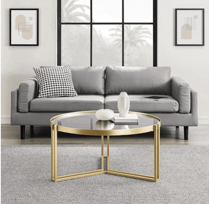 Next Bey Tea Table For Living Room With Gold Finish and GlassTop