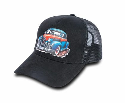 Vintage Automotive Trucker Cap, Distressed Finish, Adjustable Snap-Back, Mesh Back, Retro Logo Black Vintage Automotive Trucker Cap, Distressed Finish, Adjustable Snap-Back, Mesh Back, Retro Logo Black